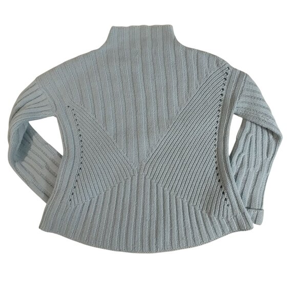 Hand Knit Sweater Pullover Tequila Solo Gray Merino Wool Ribbed Knit Mock Neck - Picture 13 of 15